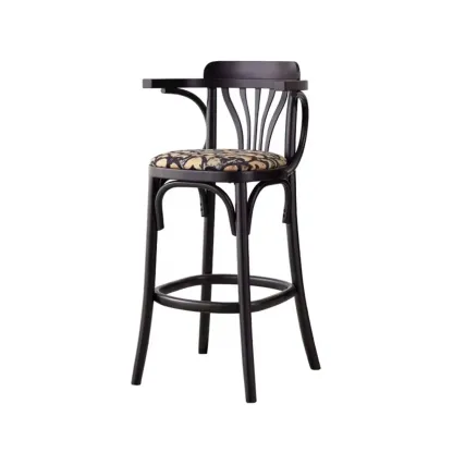 Vintage Wood Upholstered Bar Stools with Arms Image - 5