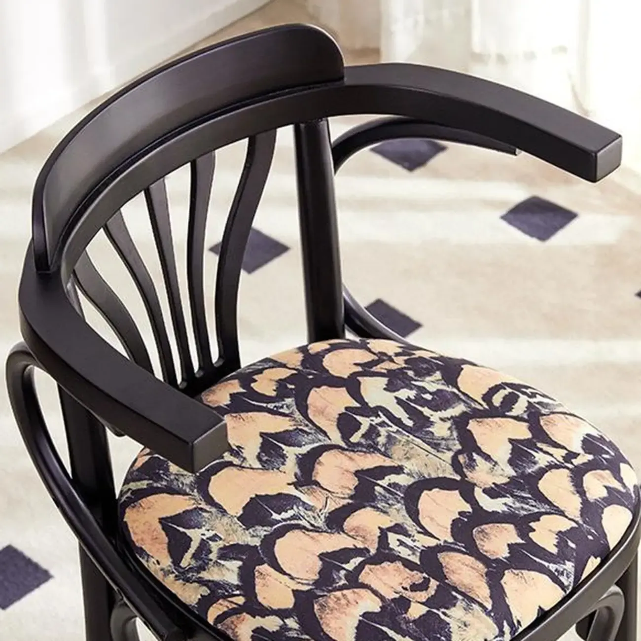 Vintage Wood Upholstered Bar Stools with Arms Image - 7