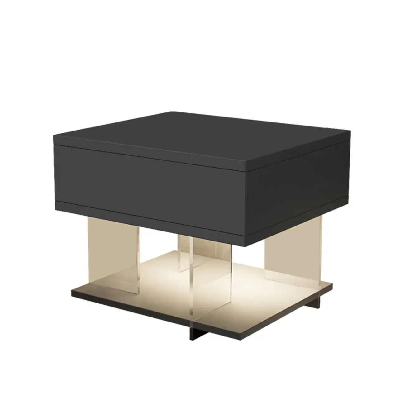 Modern Acrylic Wood Top 1 Drawer Nightstand with Light Image - 7