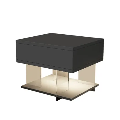 Modern Acrylic Wood Top 1 Drawer Nightstand with Light Image - 7