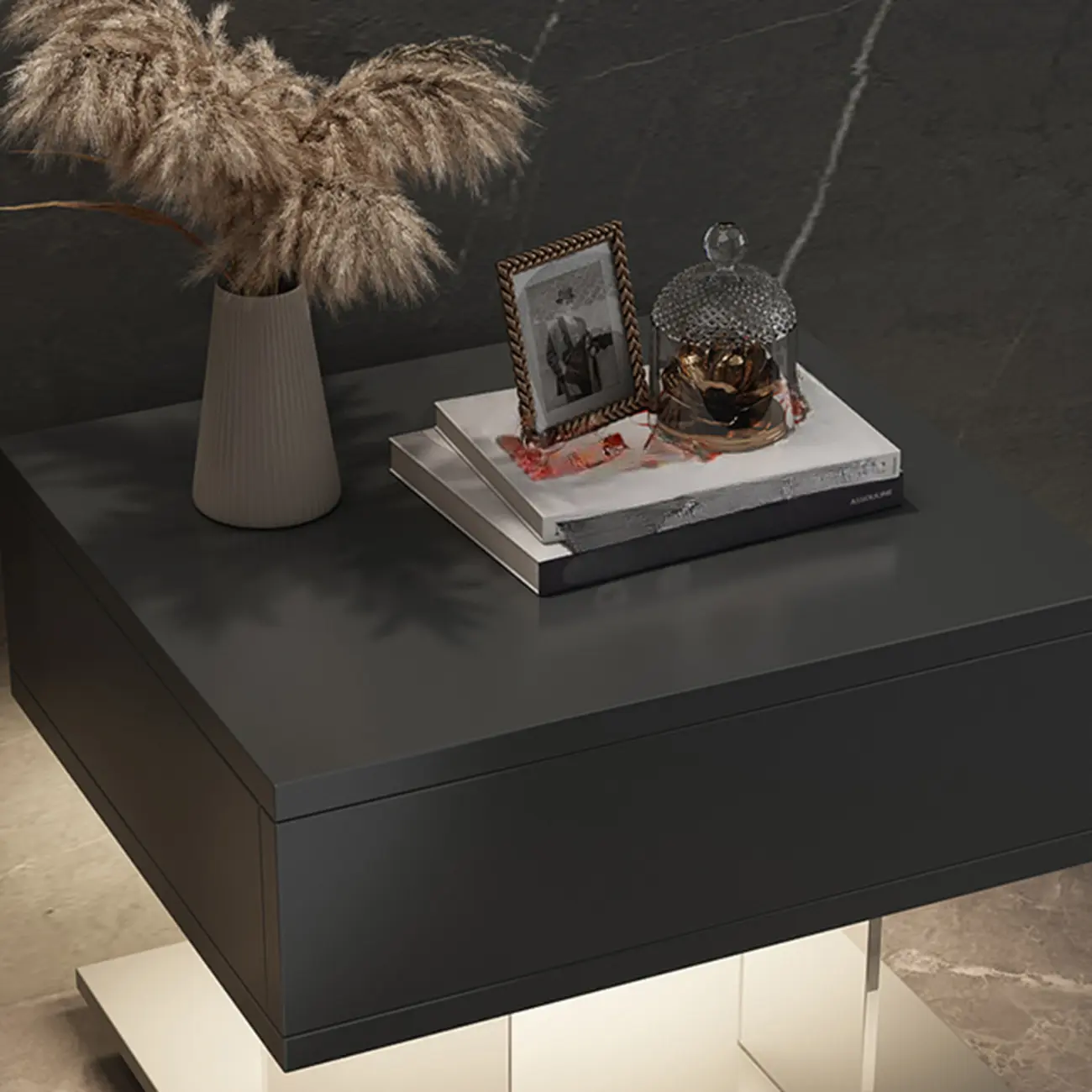 Modern Acrylic Wood Top 1 Drawer Nightstand with Light Image - 8 | homeyfad