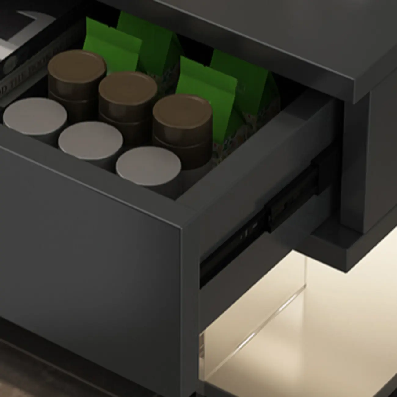 Modern Acrylic Wood Top 1 Drawer Nightstand with Light Image - 9 | homeyfad