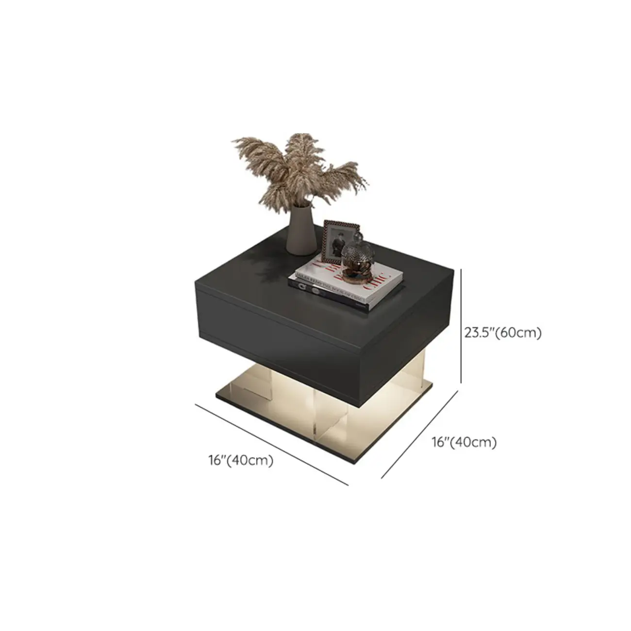 Modern Acrylic Wood Top 1 Drawer Nightstand with Light #size | homeyfad