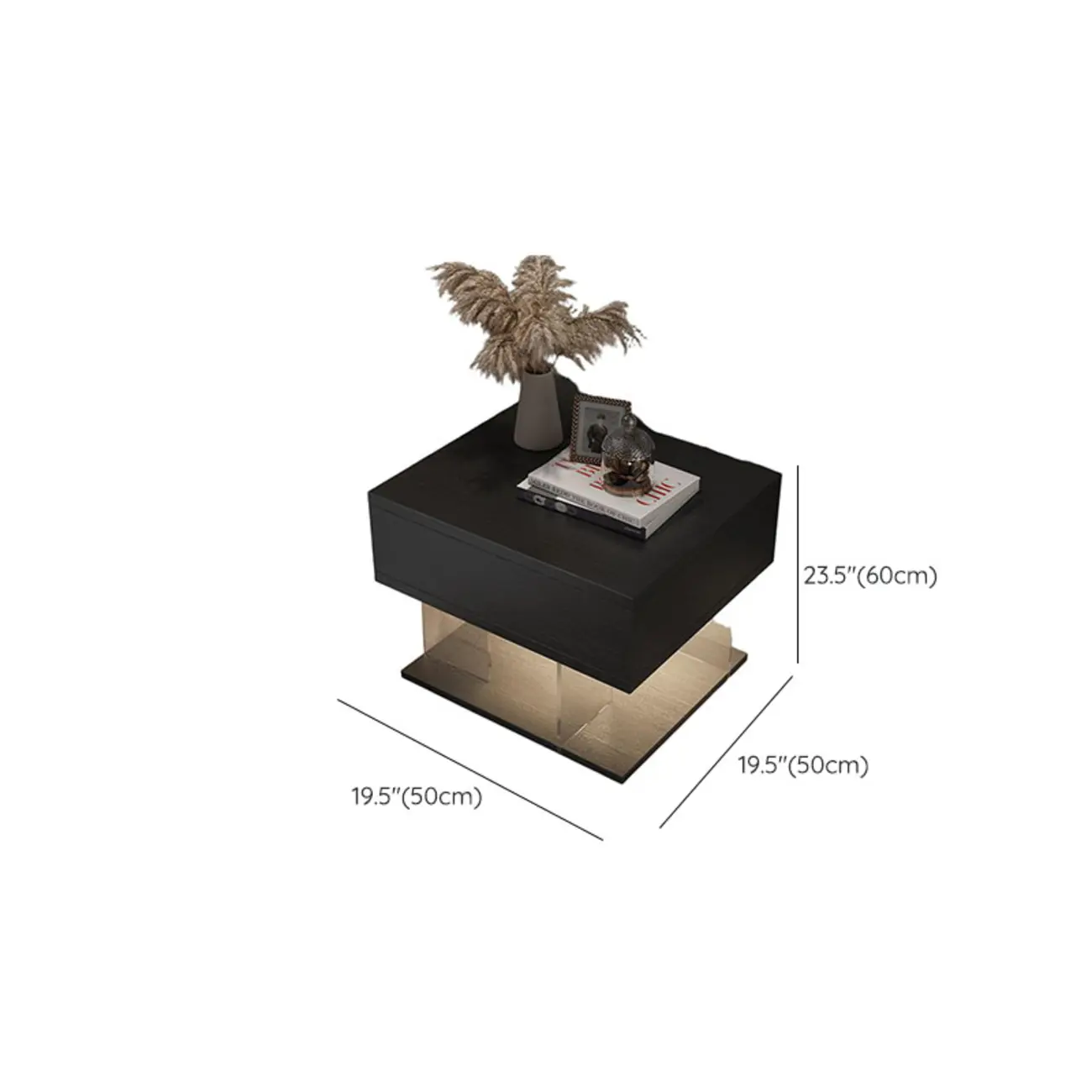 Modern Acrylic Wood Top 1 Drawer Nightstand with Light Image - 13 | homeyfad