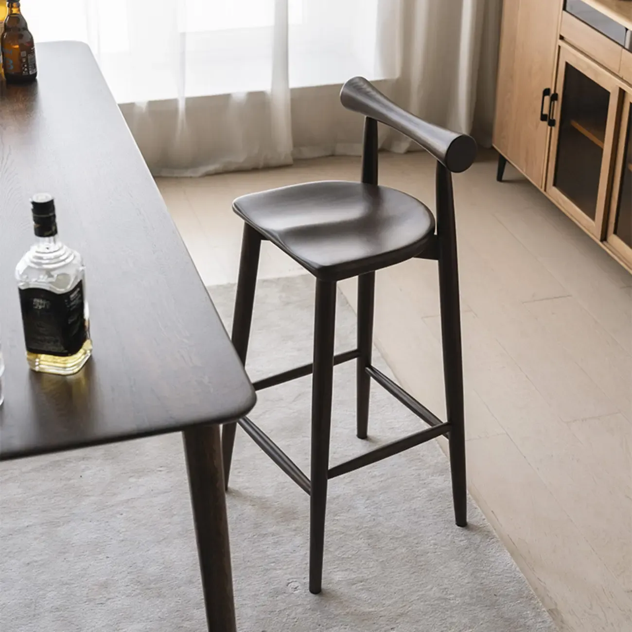 Minimalist Black Wooden Bar Stools with Backs Image - 1
