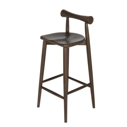 Minimalist Black Wooden Bar Stools with Backs Image - 3
