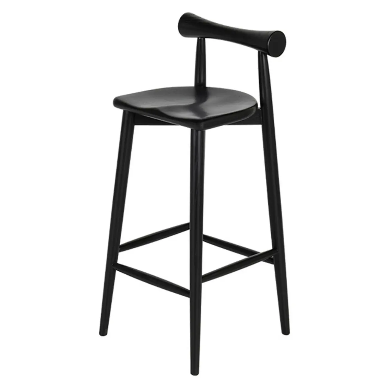 Minimalist Black Wooden Bar Stools with Backs Image - 4 | homeyfad