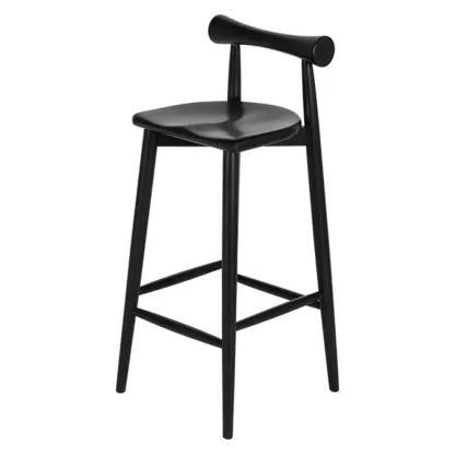 Minimalist Black Wooden Bar Stools with Backs Image - 4