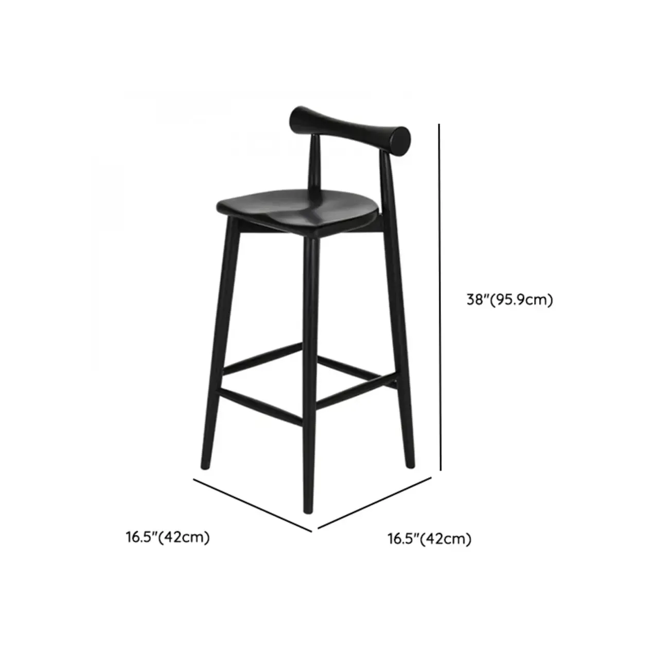 Minimalist Black Wooden Bar Stools with Backs Image - 9