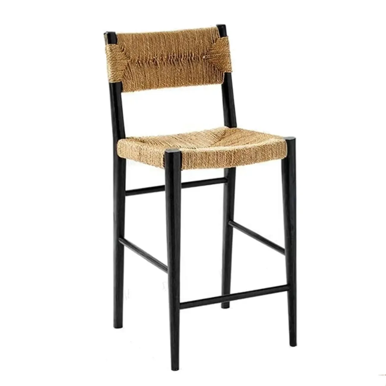 Coastal Woven Rope Brown Wooden Bar Stools Image - 4