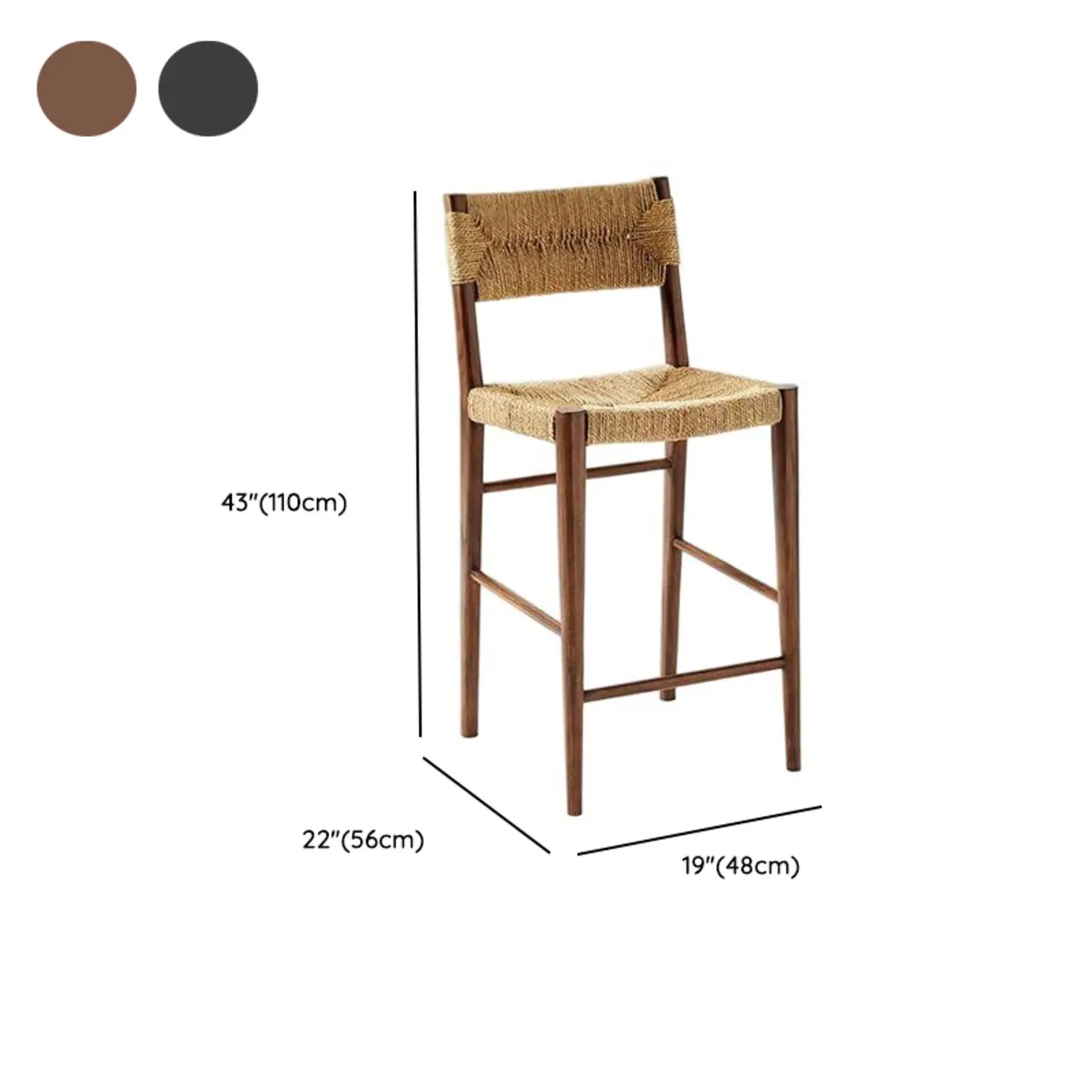 Coastal Woven Rope Brown Wooden Bar Stools #size