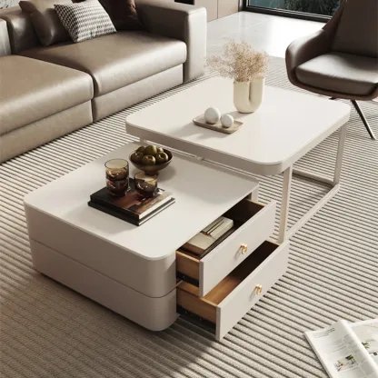 Anti-Scratch Stone Top White Nesting Coffee Table with Storage Image - 2