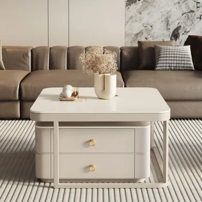 Anti-Scratch Stone Top White Nesting Coffee Table with Storage Image - 4