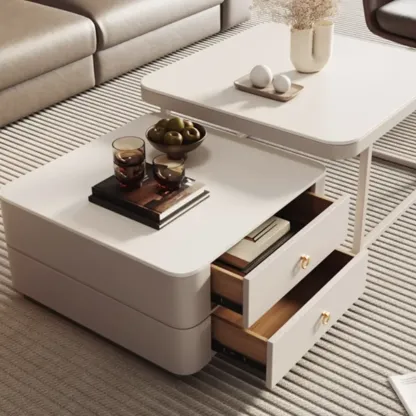 Anti-Scratch Stone Top White Nesting Coffee Table with Storage Image - 6