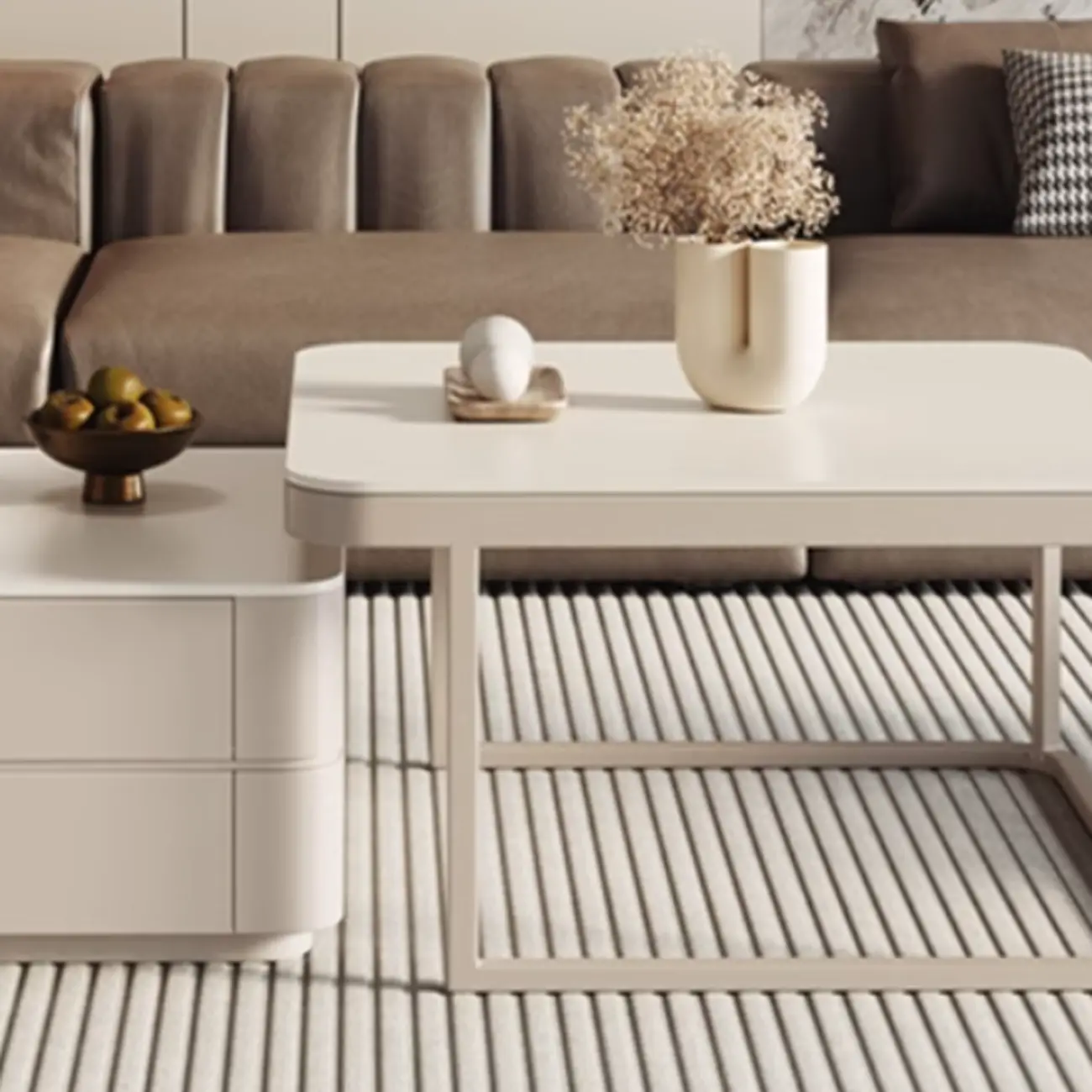 Anti-Scratch Stone Top White Nesting Coffee Table with Storage Image - 7 | homeyfad