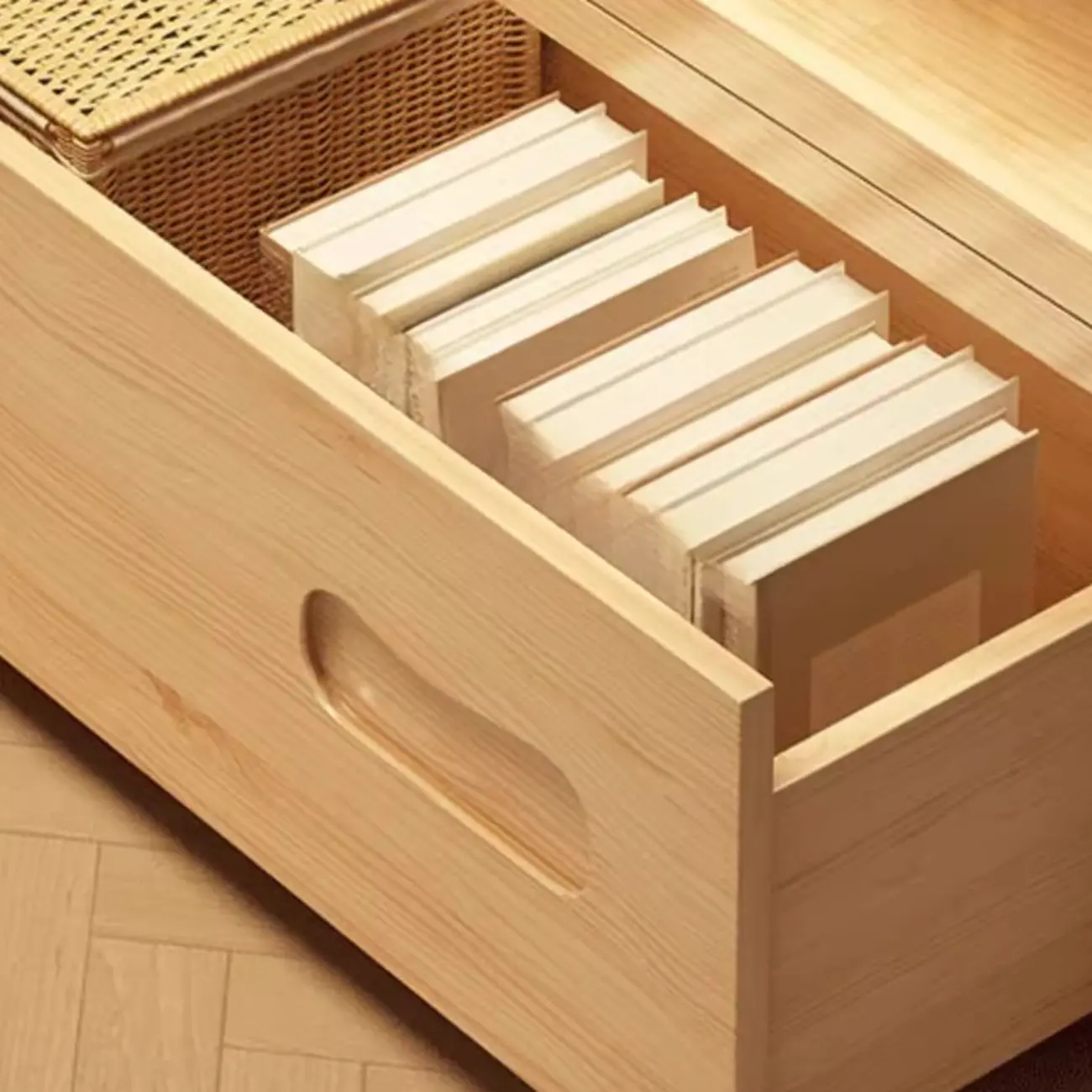 Natural Finish Flip-Top Wooden Bookcase with Glass Doors Image - 7 | homeyfad