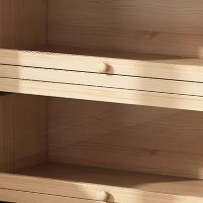 Natural Finish Flip-Top Wooden Bookcase with Glass Doors Image - 10