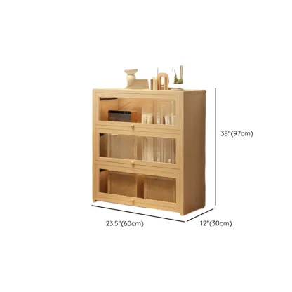 Natural Finish Flip-Top Wooden Bookcase with Glass Doors #size
