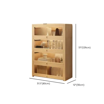 Natural Finish Flip-Top Wooden Bookcase with Glass Doors Image - 18
