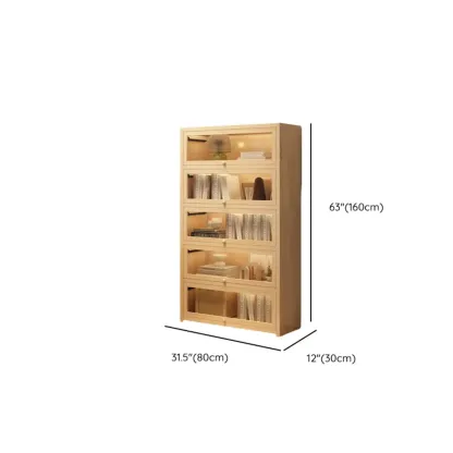 Natural Finish Flip-Top Wooden Bookcase with Glass Doors Image - 19