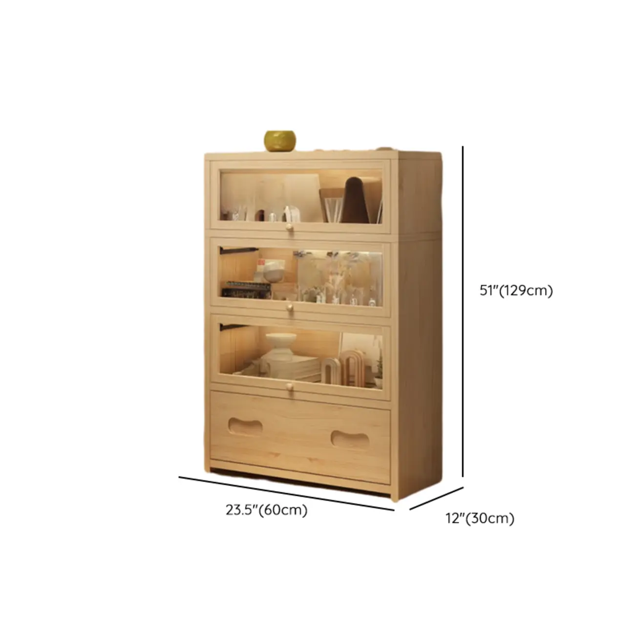 Natural Finish Flip-Top Wooden Bookcase with Glass Doors Image - 20 | homeyfad