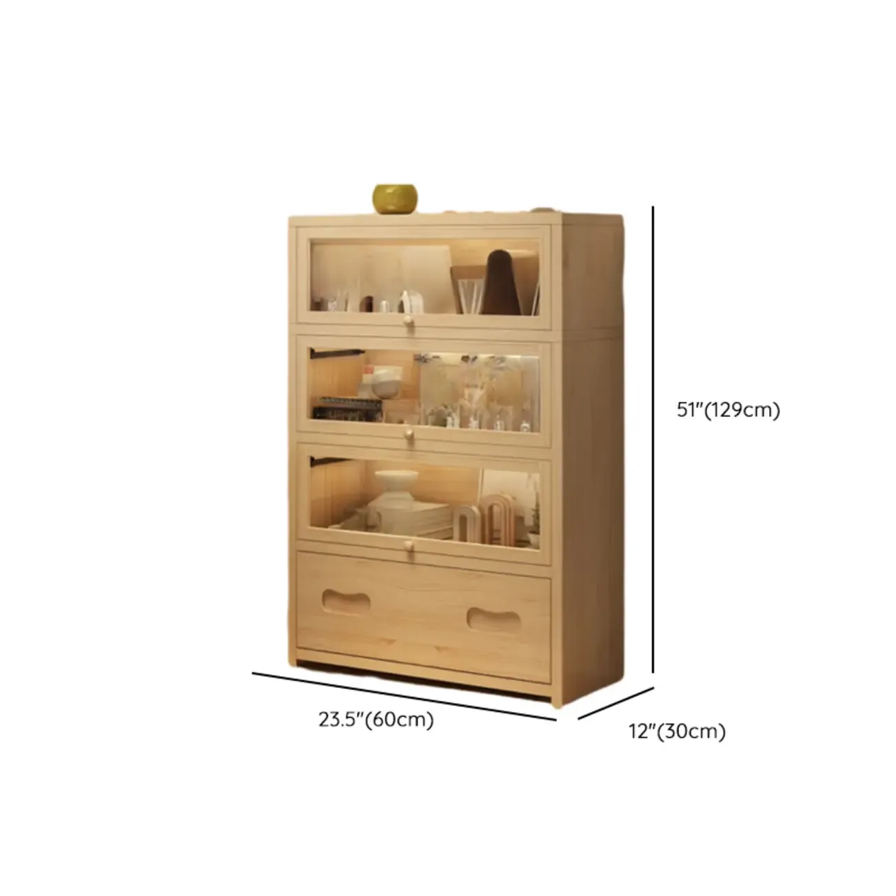 Natural Finish Flip-Top Wooden Bookcase with Glass Doors Image - 20