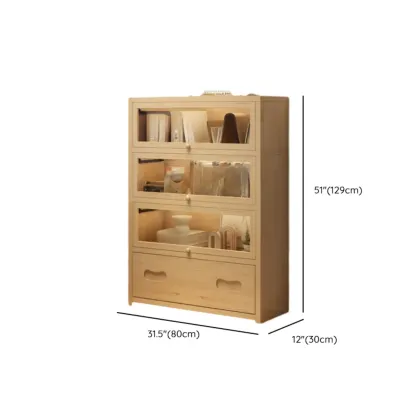 Natural Finish Flip-Top Wooden Bookcase with Glass Doors Image - 21