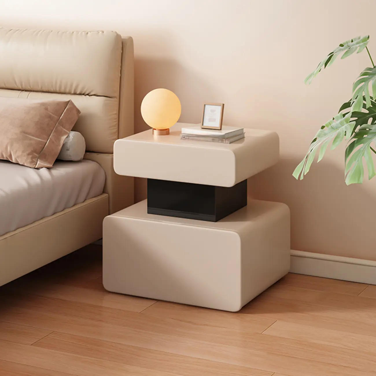 Art Deco Faux Leather Modern Bedroom Nightstand 2 Drawers Image - 1 | homeyfad