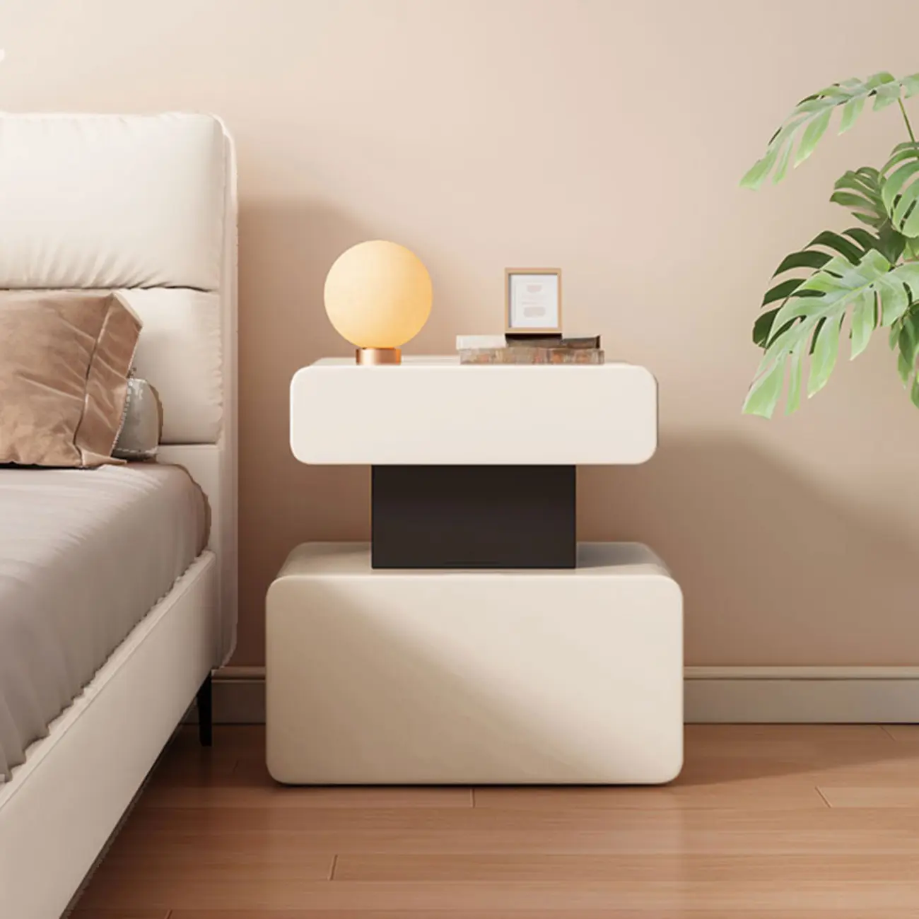 Art Deco Faux Leather Modern Bedroom Nightstand 2 Drawers Image - 2 | homeyfad