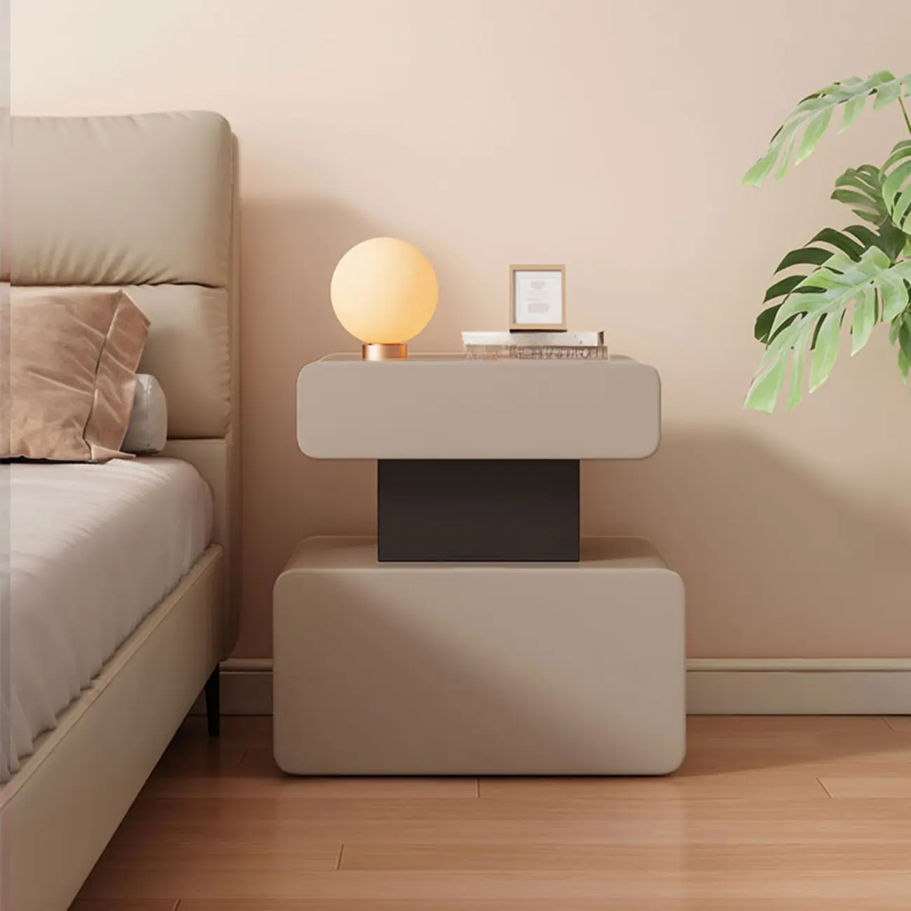 Art Deco Faux Leather Modern Bedroom Nightstand 2 Drawers Image - 3 | homeyfad