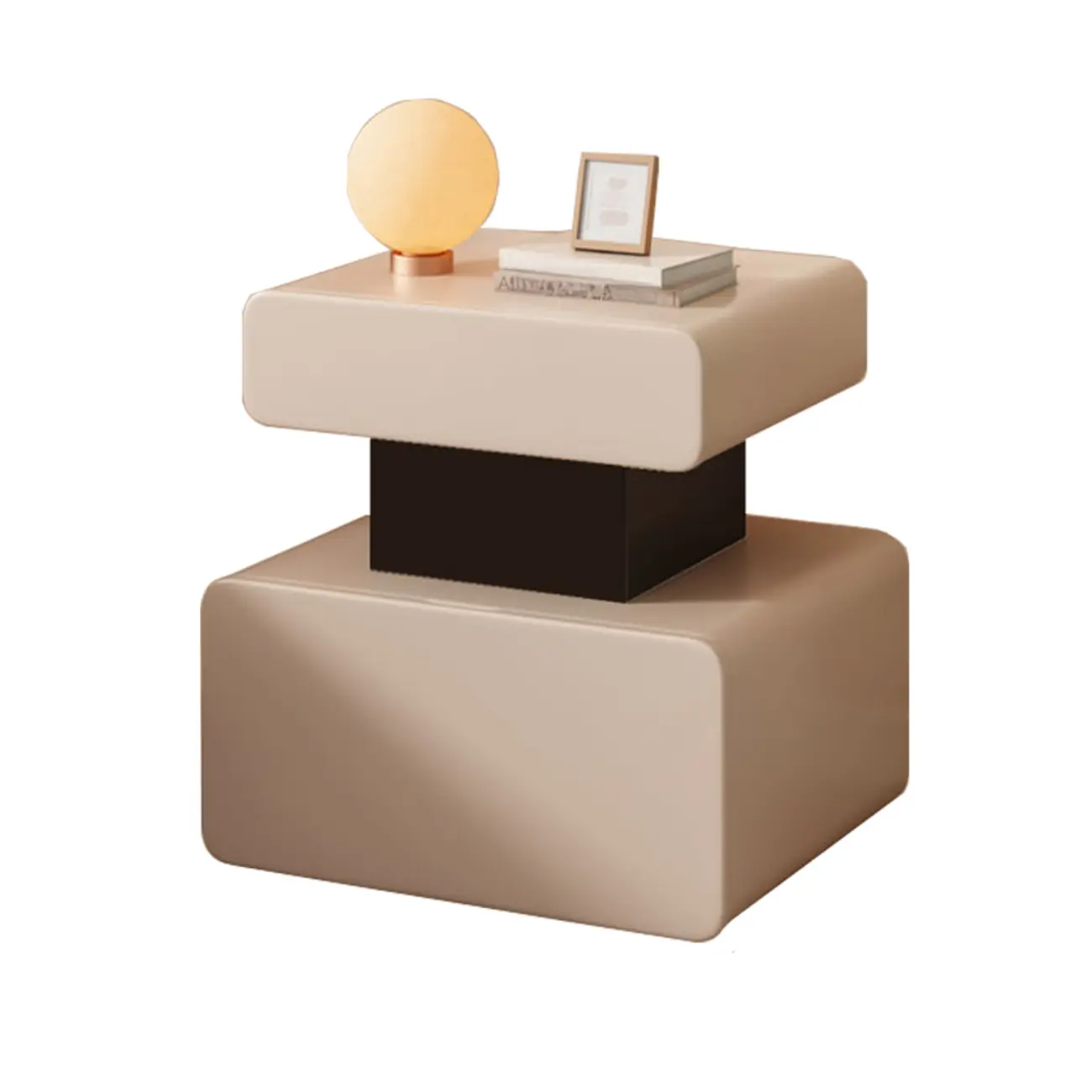 Art Deco Faux Leather Modern Bedroom Nightstand 2 Drawers Image - 6 | homeyfad