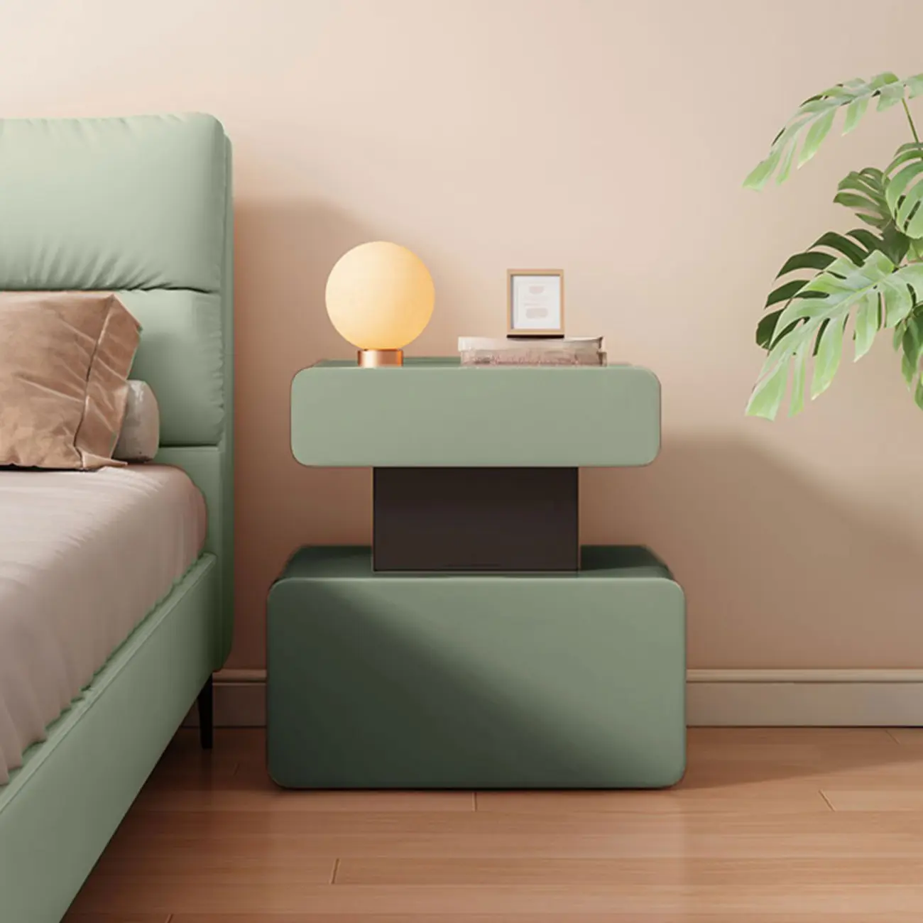 Art Deco Faux Leather Modern Bedroom Nightstand 2 Drawers Image - 9 | homeyfad