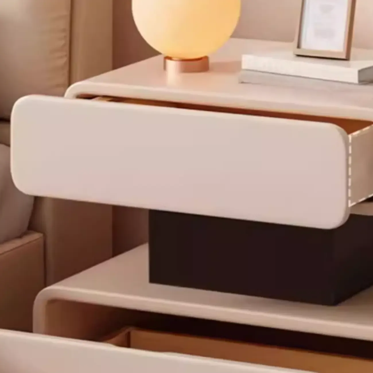 Art Deco Faux Leather Modern Bedroom Nightstand 2 Drawers Image - 10