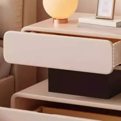 Art Deco Faux Leather Modern Bedroom Nightstand 2 Drawers Image - 10