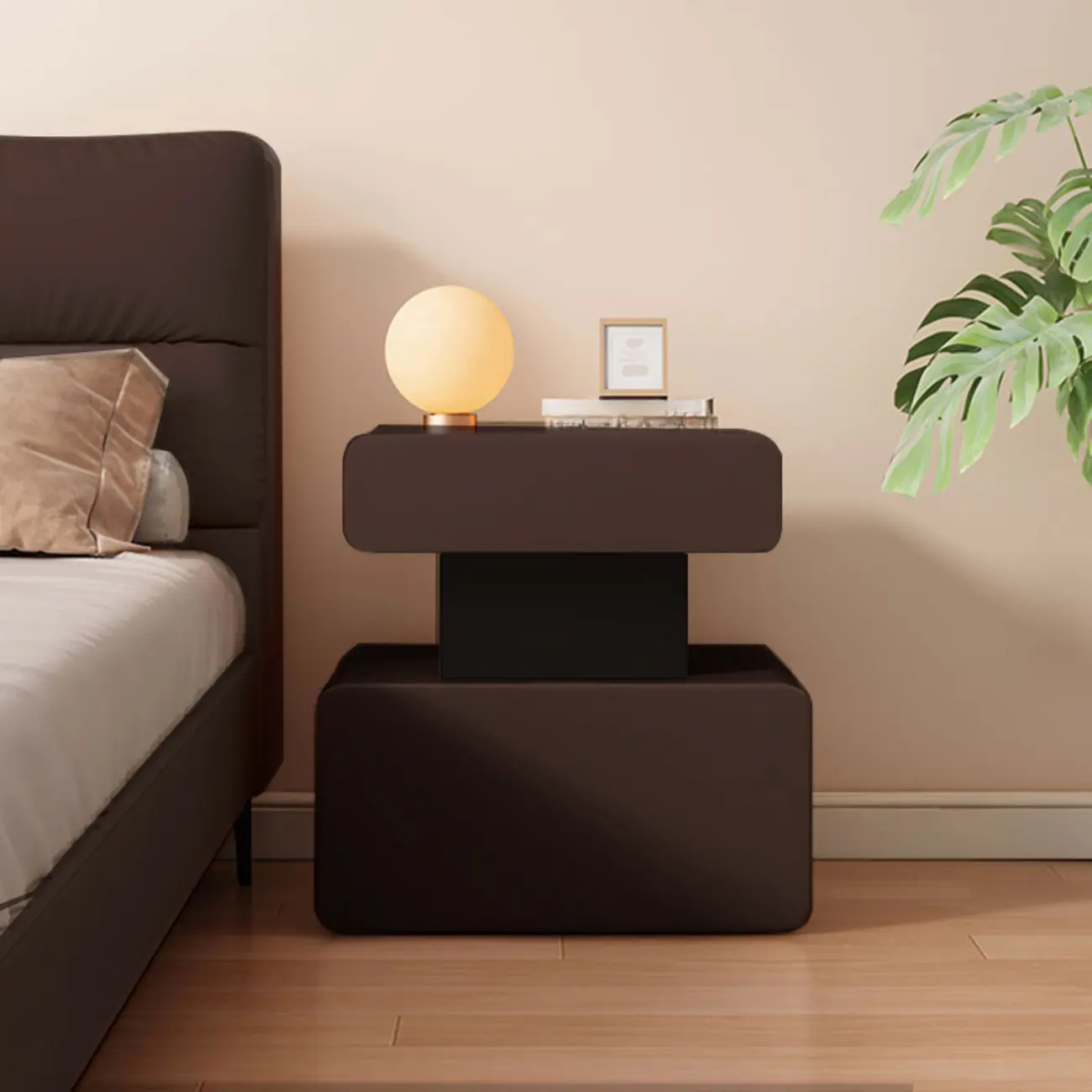 Art Deco Faux Leather Modern Bedroom Nightstand 2 Drawers Image - 11 | homeyfad