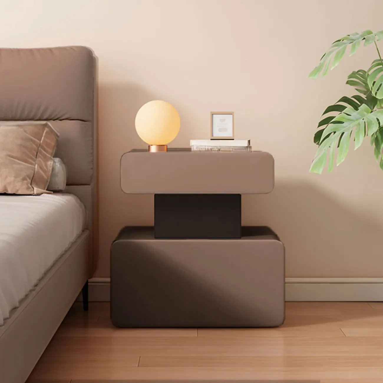 Art Deco Faux Leather Modern Bedroom Nightstand 2 Drawers Image - 12 | homeyfad