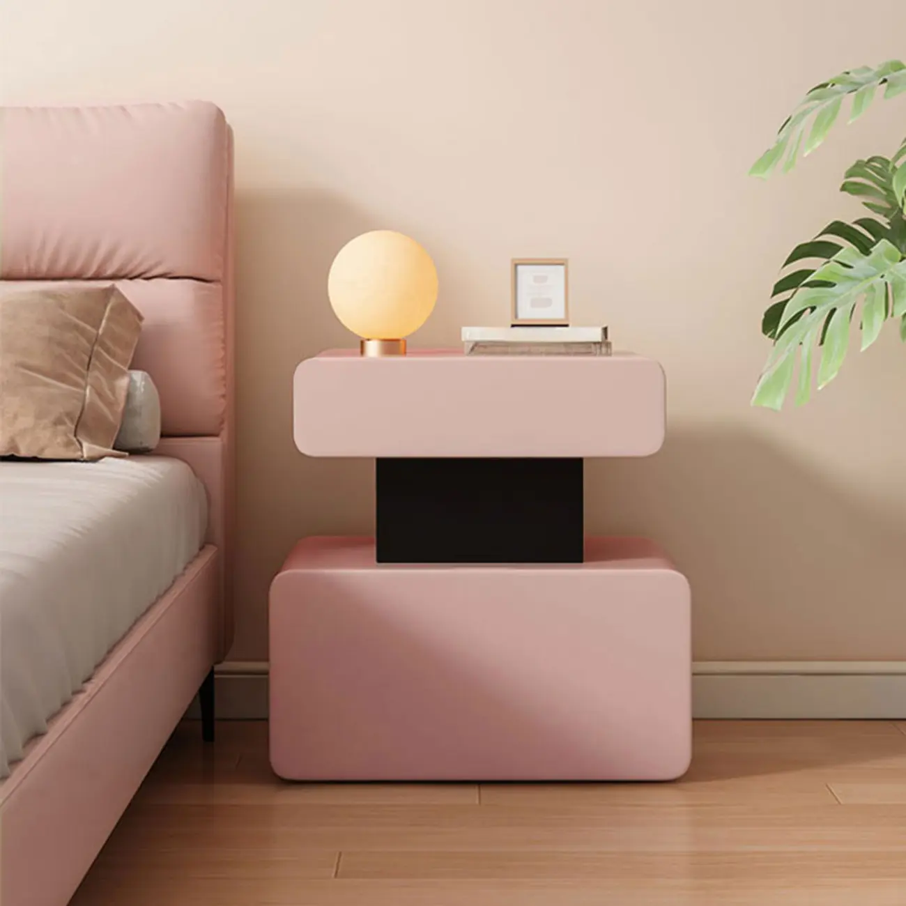 Art Deco Faux Leather Modern Bedroom Nightstand 2 Drawers Image - 14 | homeyfad