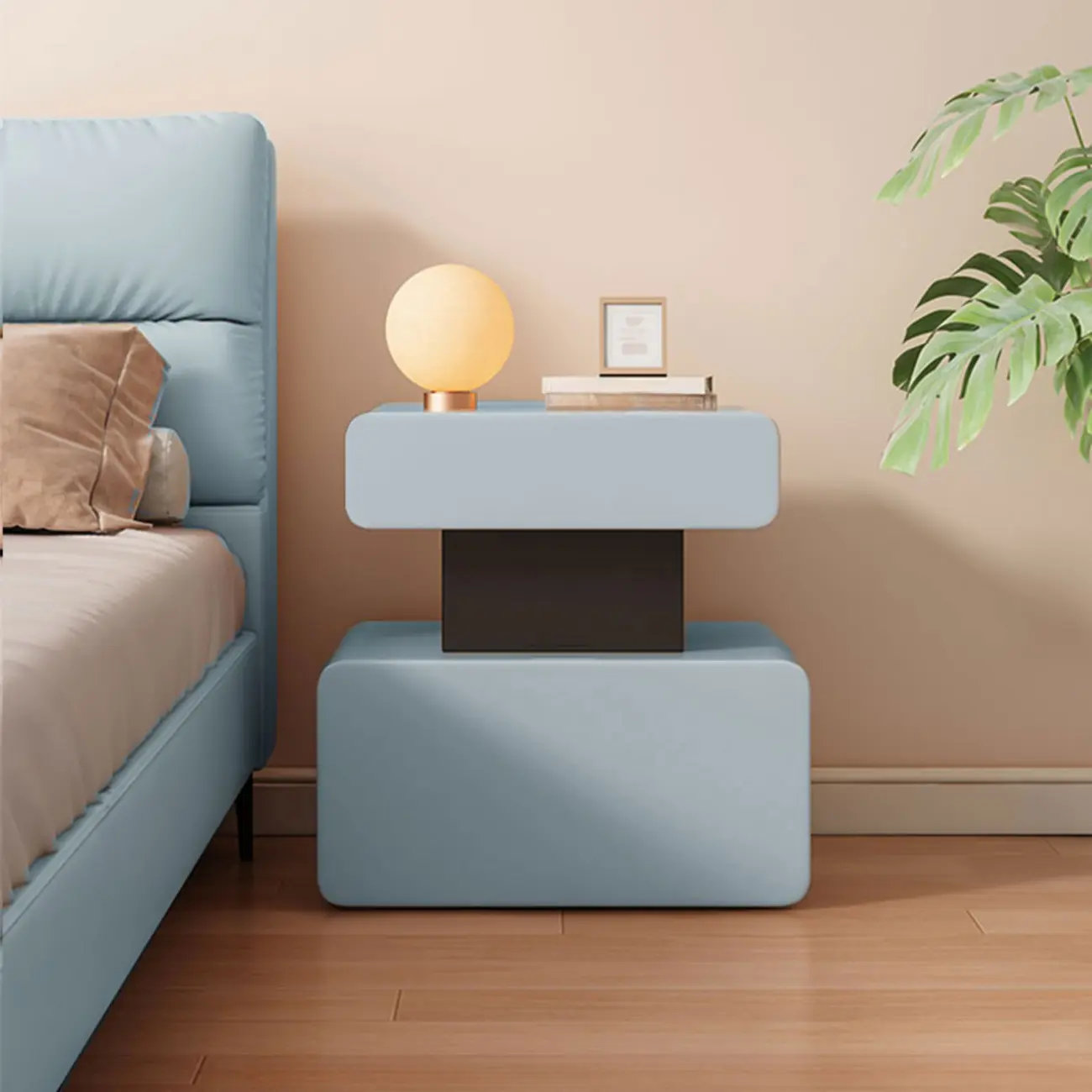 Art Deco Faux Leather Modern Bedroom Nightstand 2 Drawers Image - 15 | homeyfad