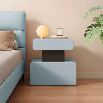 Art Deco Faux Leather Modern Bedroom Nightstand 2 Drawers Image - 15