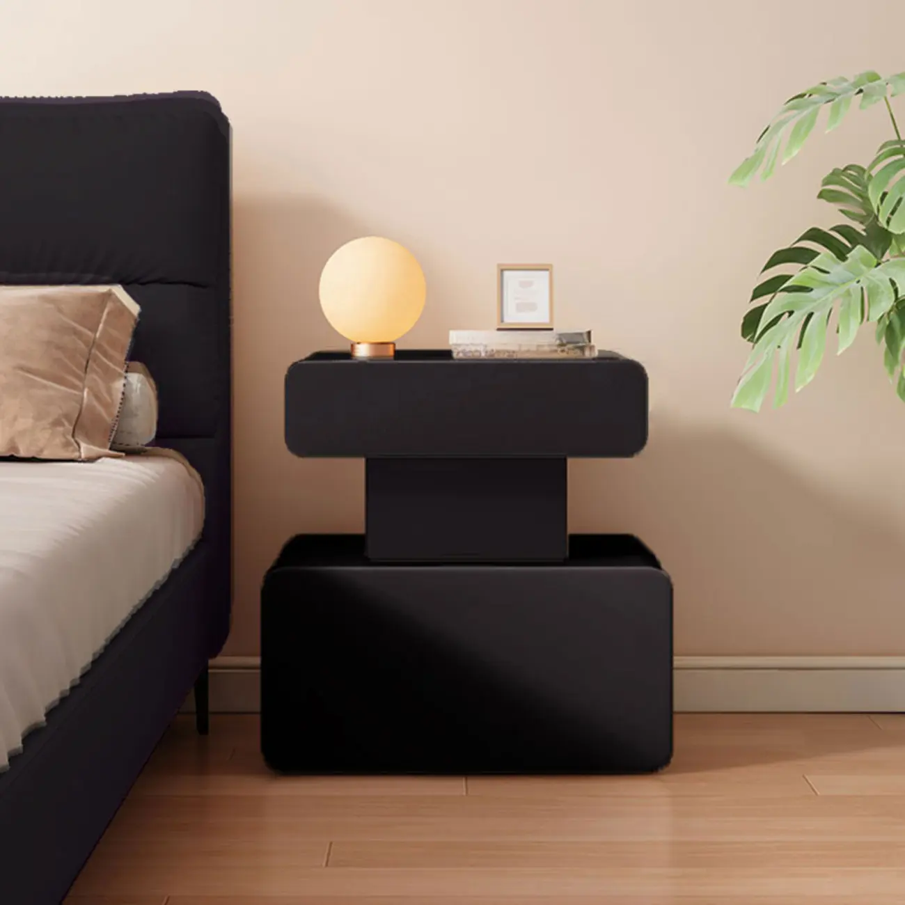 Art Deco Faux Leather Modern Bedroom Nightstand 2 Drawers Image - 16 | homeyfad