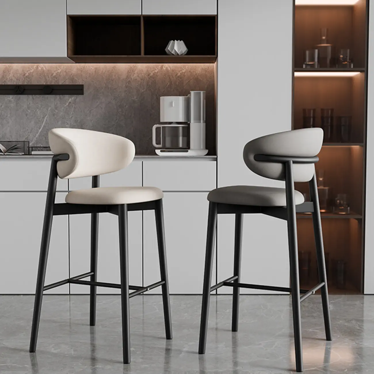 Counter Height Comfort Leather Bar Stool with Metal Legs Image - 1 | homeyfad