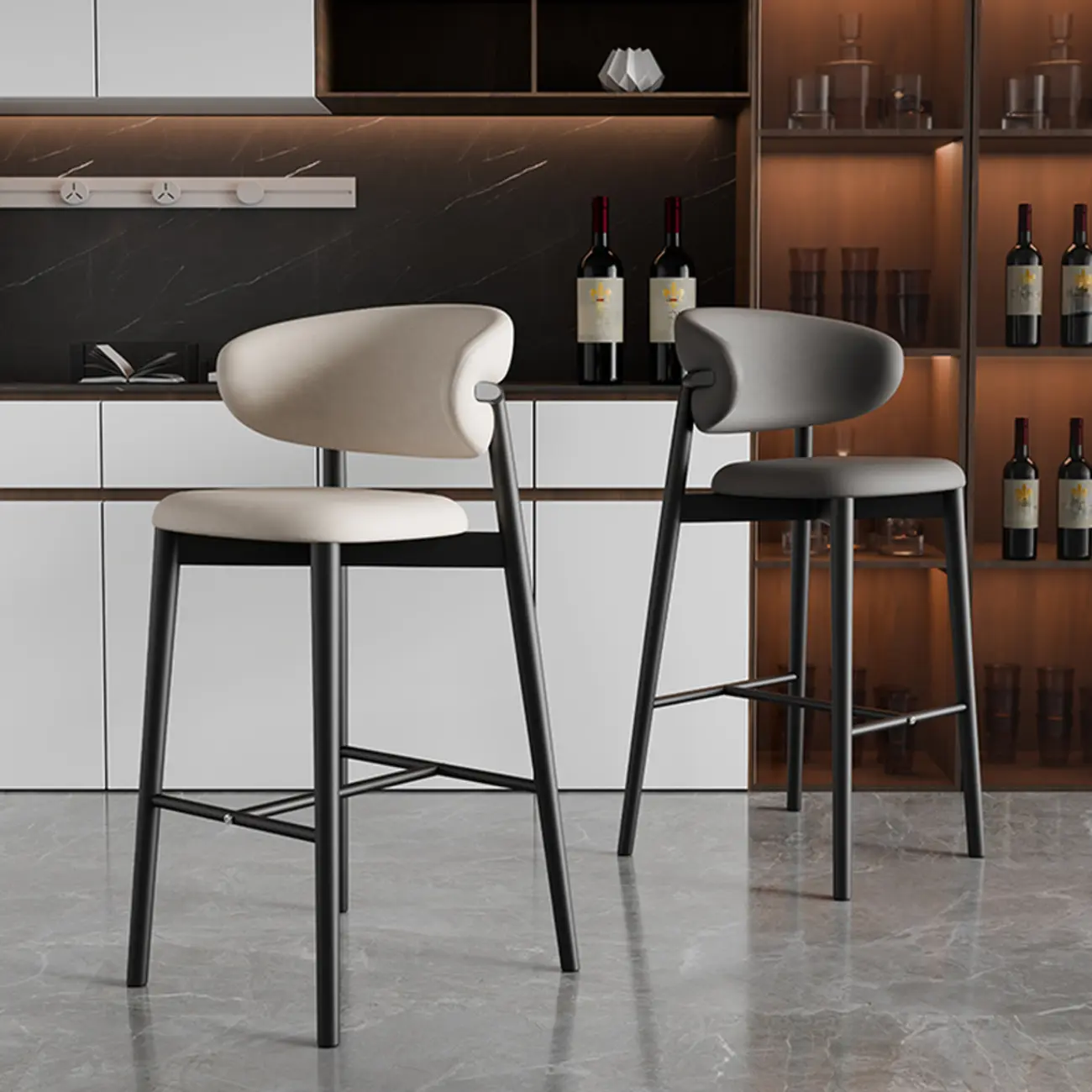 Counter Height Comfort Leather Bar Stool with Metal Legs Image - 2 | homeyfad
