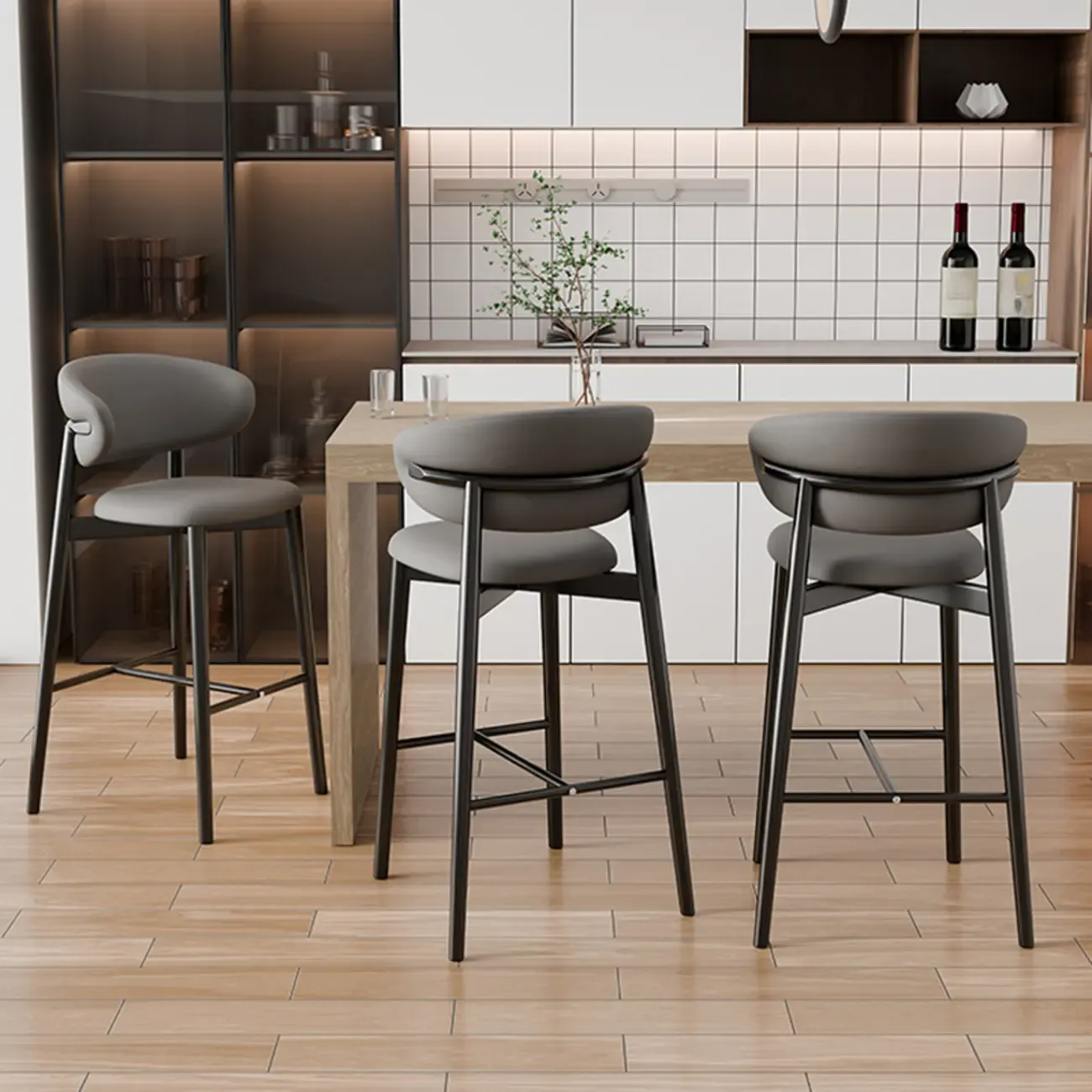 Counter Height Comfort Leather Bar Stool with Metal Legs Image - 3