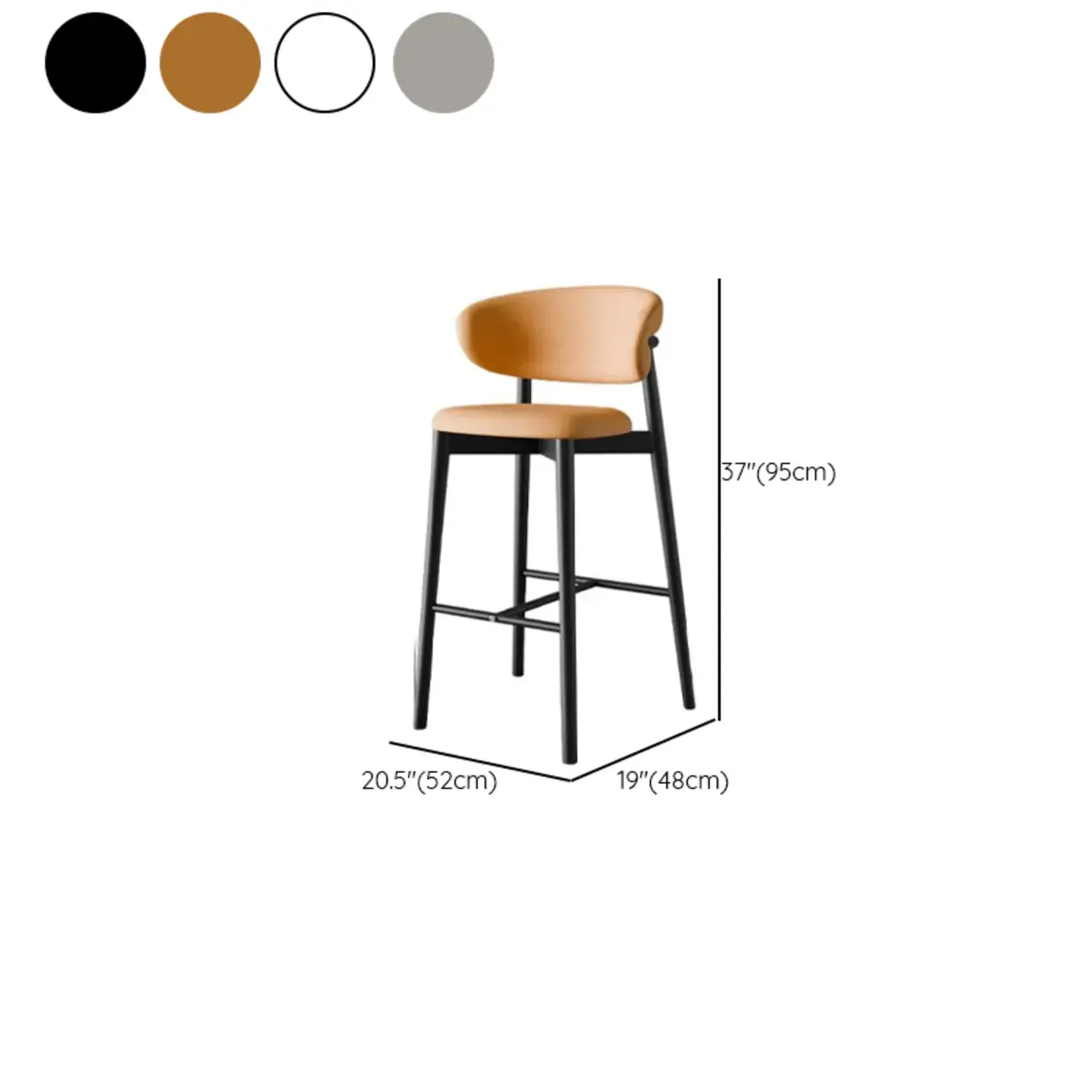 Counter Height Comfort Leather Bar Stool with Metal Legs #size