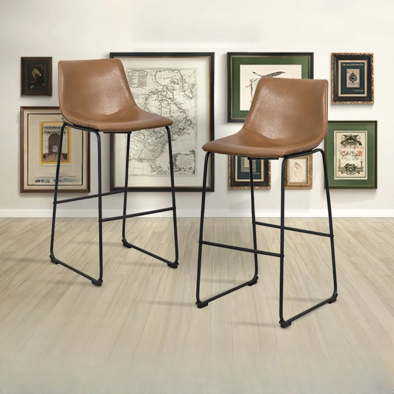 Modern Pedestal Upholstered Leather Counter Height Bar Stools Image - 1 | homeyfad
