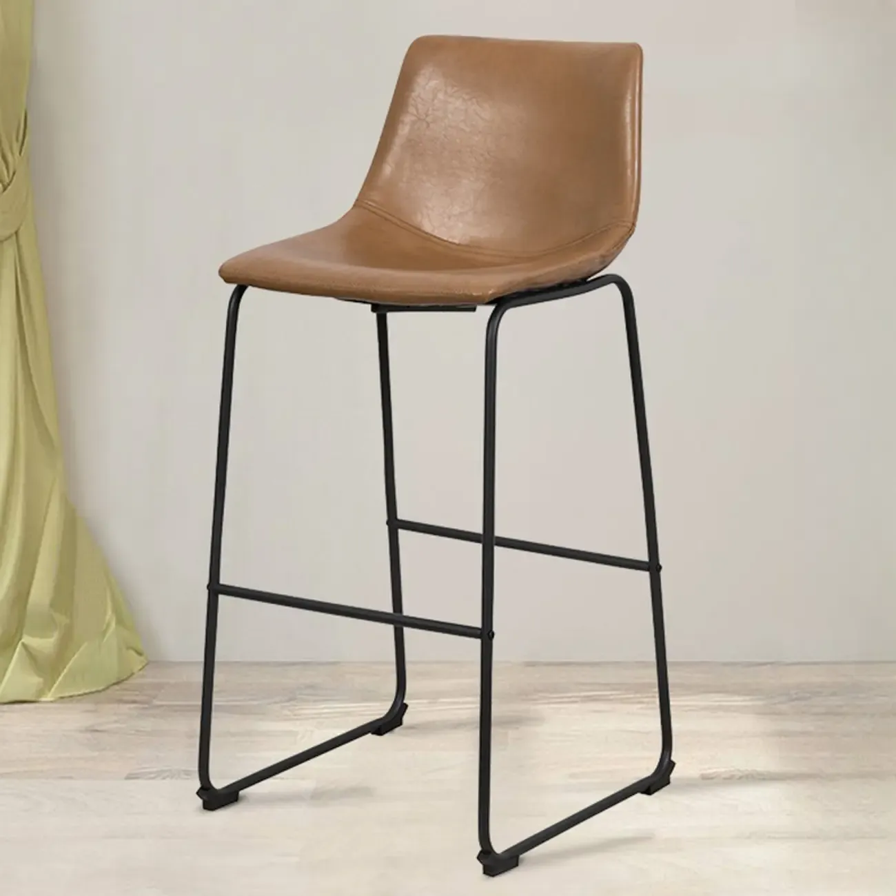 Modern Pedestal Upholstered Leather Counter Height Bar Stools Image - 2