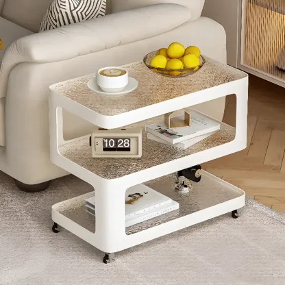 Rectangular Glass Top 3-Layer Storage Mobile Side Table Image - 1