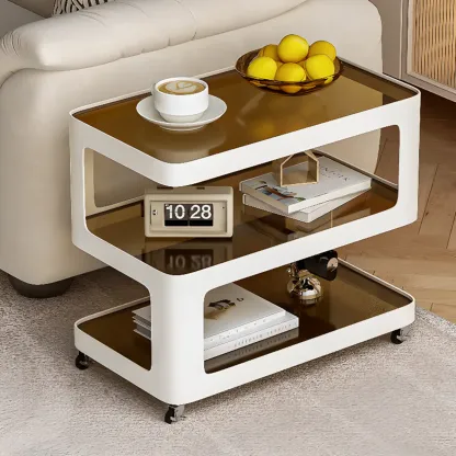 Rectangular Glass Top 3-Layer Storage Mobile Side Table Image - 3