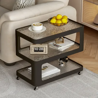 Rectangular Glass Top 3-Layer Storage Mobile Side Table Image - 2