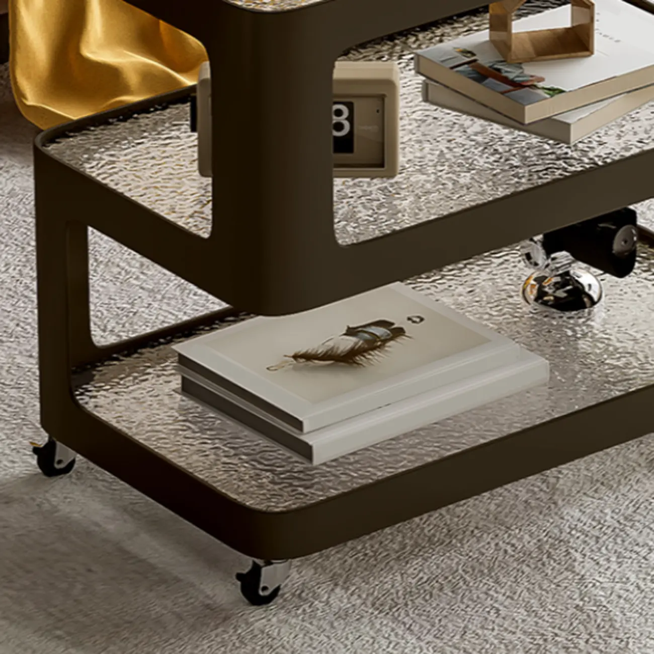 Rectangular Glass Top 3-Layer Storage Mobile Side Table Image - 8 | homeyfad